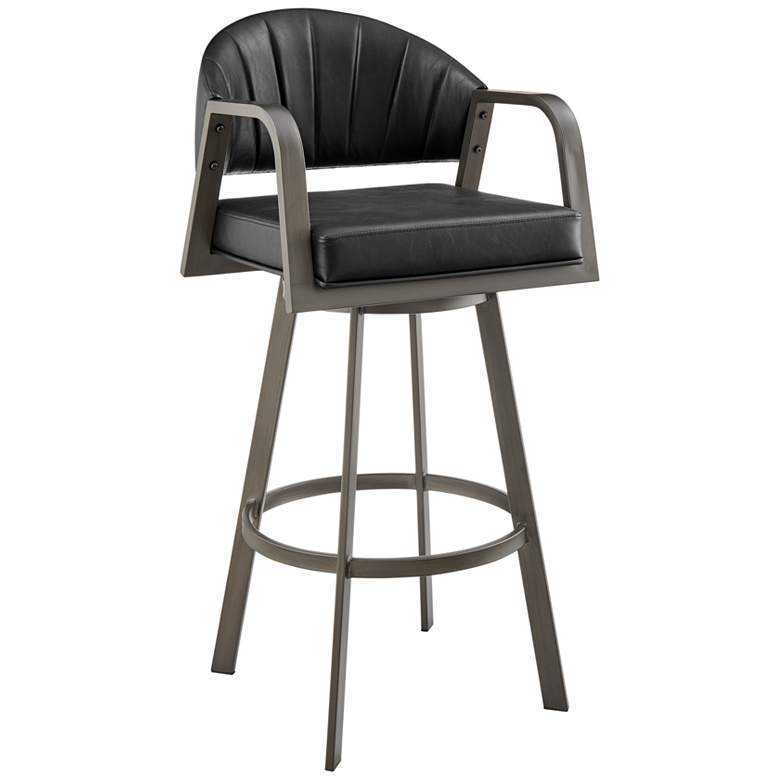 Image 1 Marcie 26 in. Swivel Counter Stool in Metal and Vintage Black Faux Leather