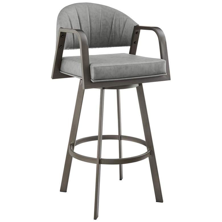 Image 1 Marcie 26 in. Swivel Counter Stool in Metal and Vintage Gray Faux Leather