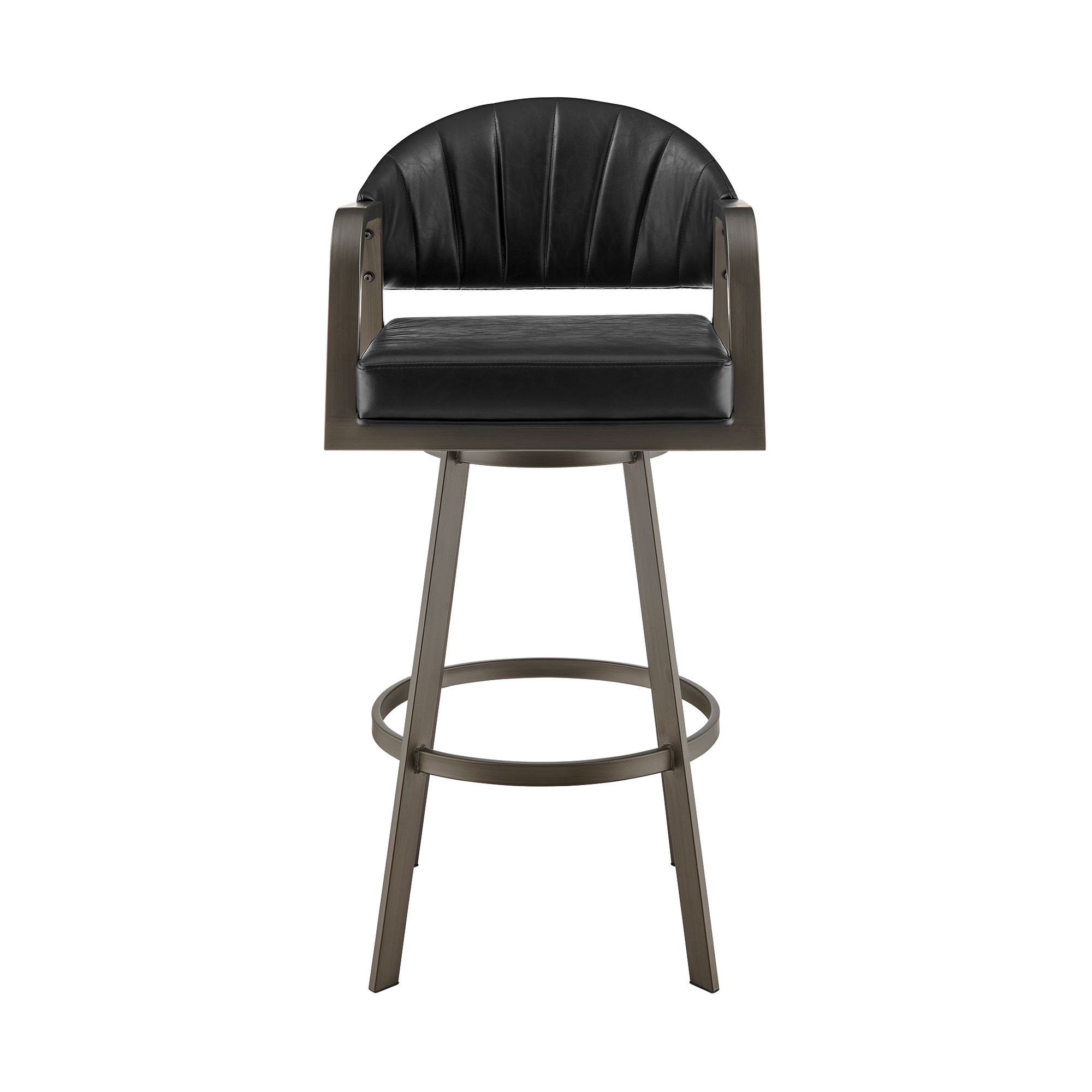 Image 3 Marcie 30 in. Swivel Bar Stool in Metal and Vintage Black Faux Leather more views