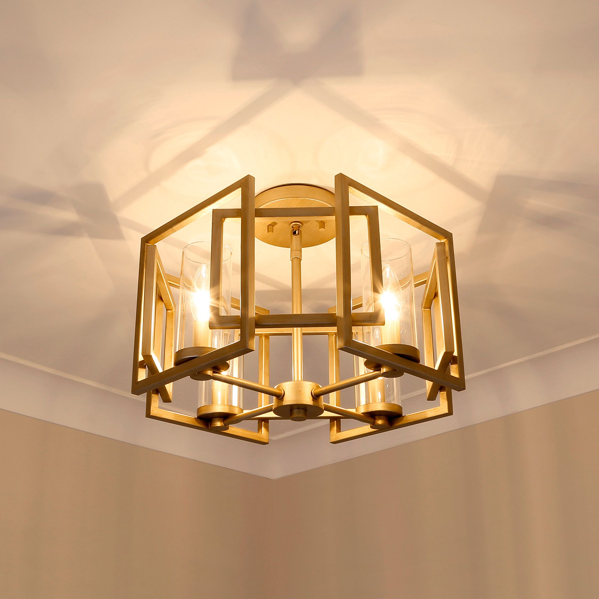 Marco 16" Wide White Gold Geometric 4Light Ceiling Light 873E2