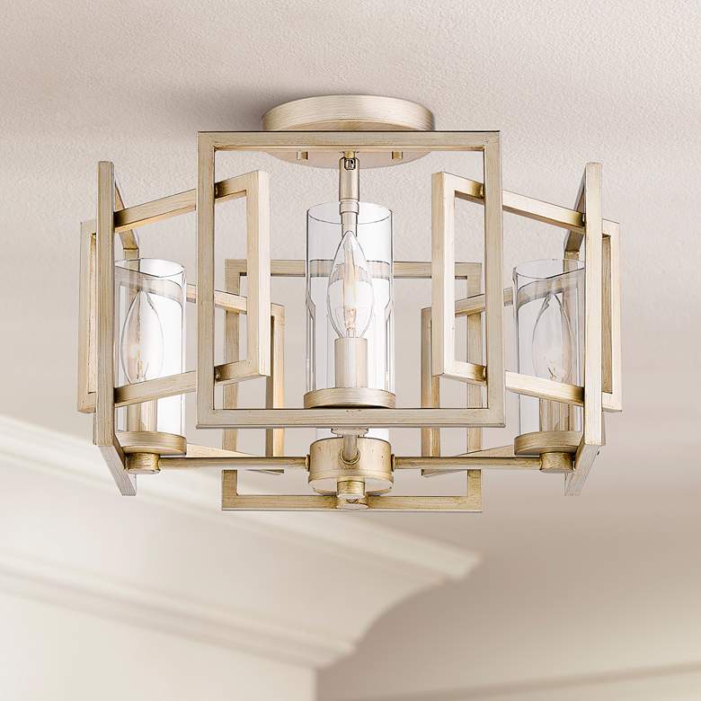 Image 1 Marco 16 inch Wide White Gold Geometric 4-Light Ceiling Light