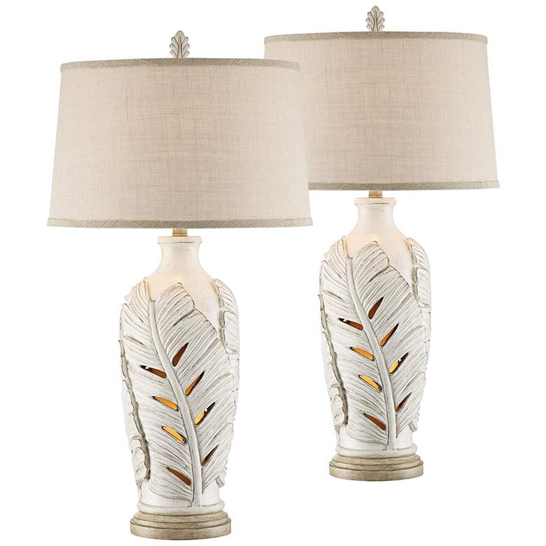 Image 1 Marco Island 34 inch Antique White Night Light Table Lamps Set of 2