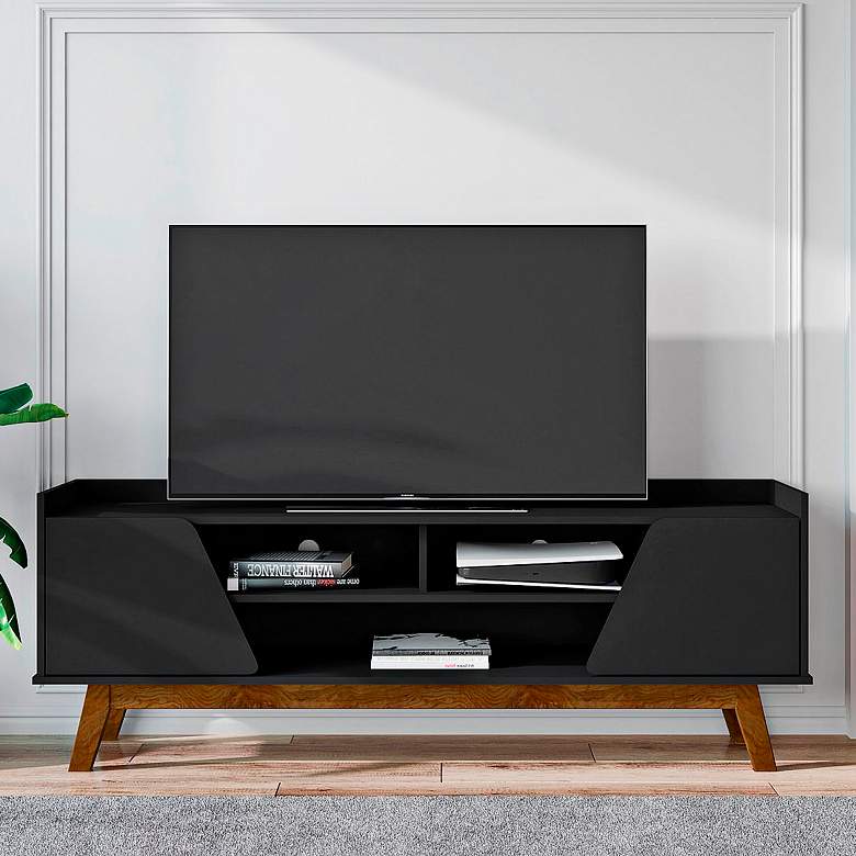 Image 1 Marcus 63" Wide Matte Black Wood 2-Door TV Stand