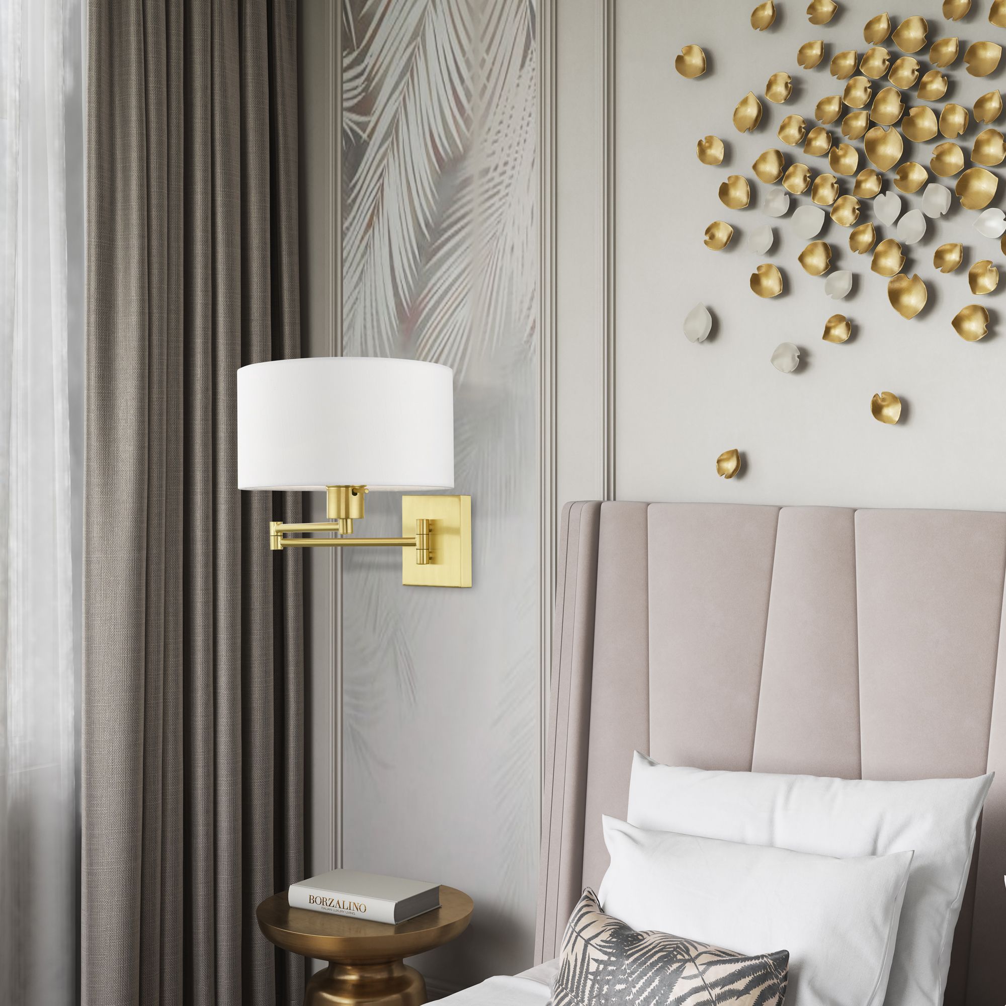 Marcus Satin Brass Swing Arm Wall Lamp in scene