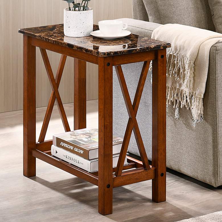 Image 1 Mardenis 23 1/2 inch Wide Brown and Medium Oak Wood End Table