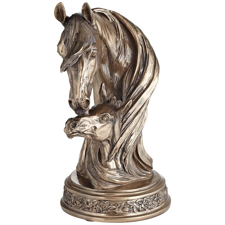 Image 1 Mare and Filly Horses Golden Bronze 13" High Statue