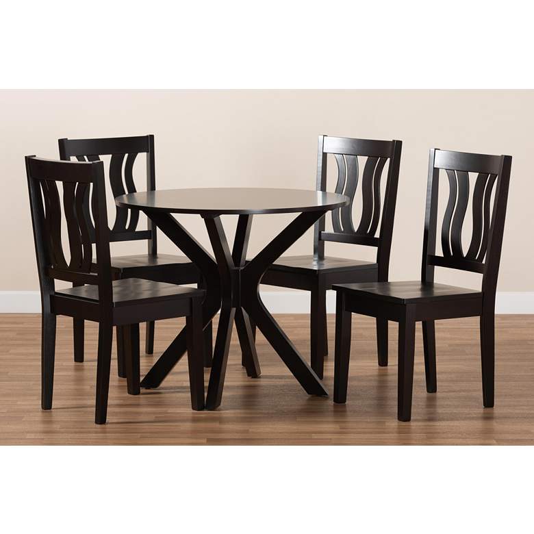 Image 7 Mare Dark Brown Wood 5-Piece Dining Table and Chair Set more views