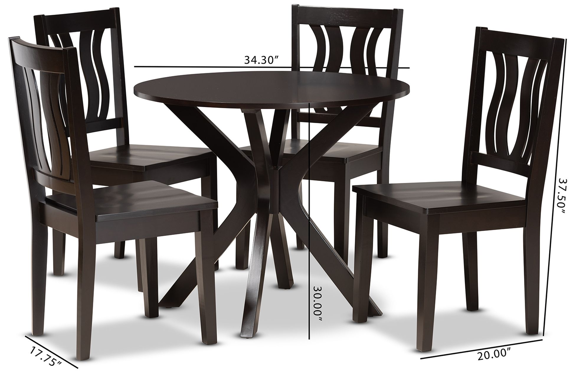 Mare Dark Brown Wood 5-Piece Dining Table and Chair Set