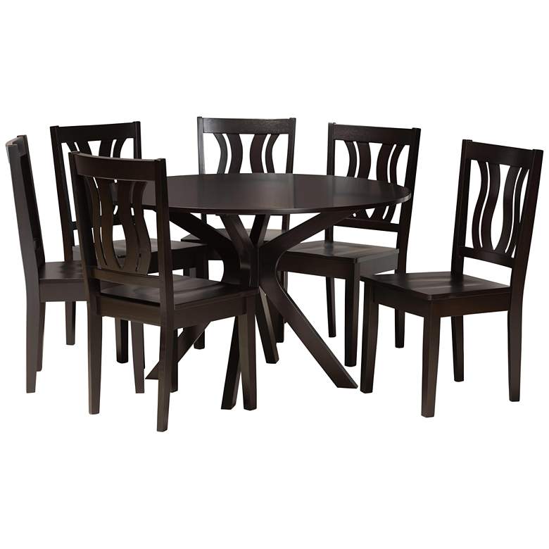 Image 1 Mare Dark Brown Wood 7-Piece Dining Table and Chair Set