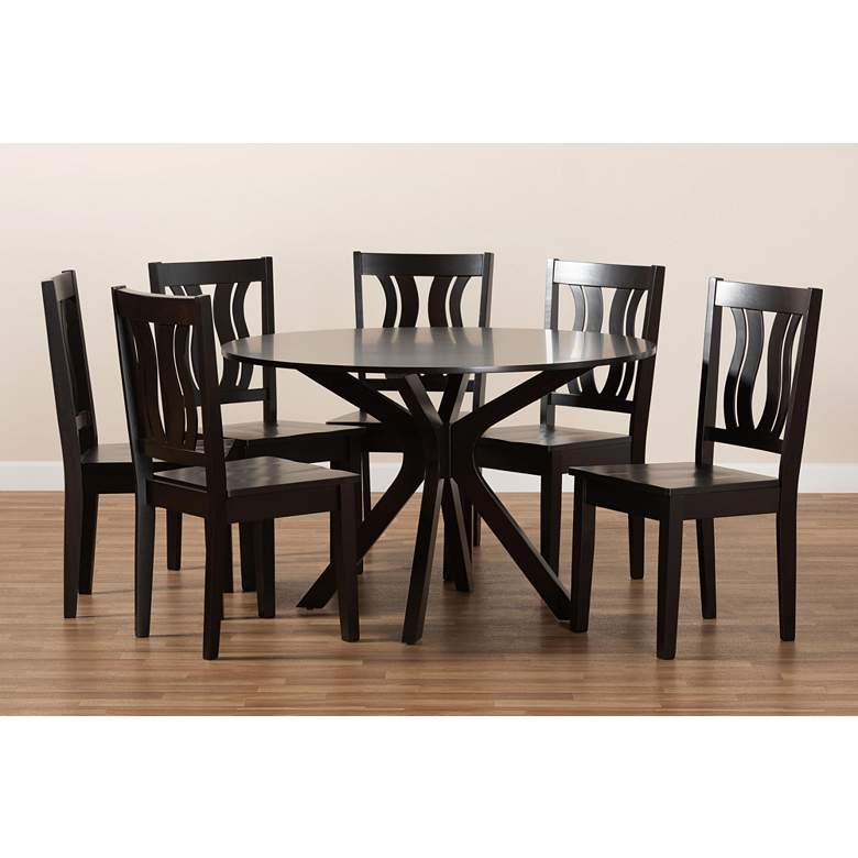 Image 7 Mare Dark Brown Wood 7-Piece Dining Table and Chair Set more views