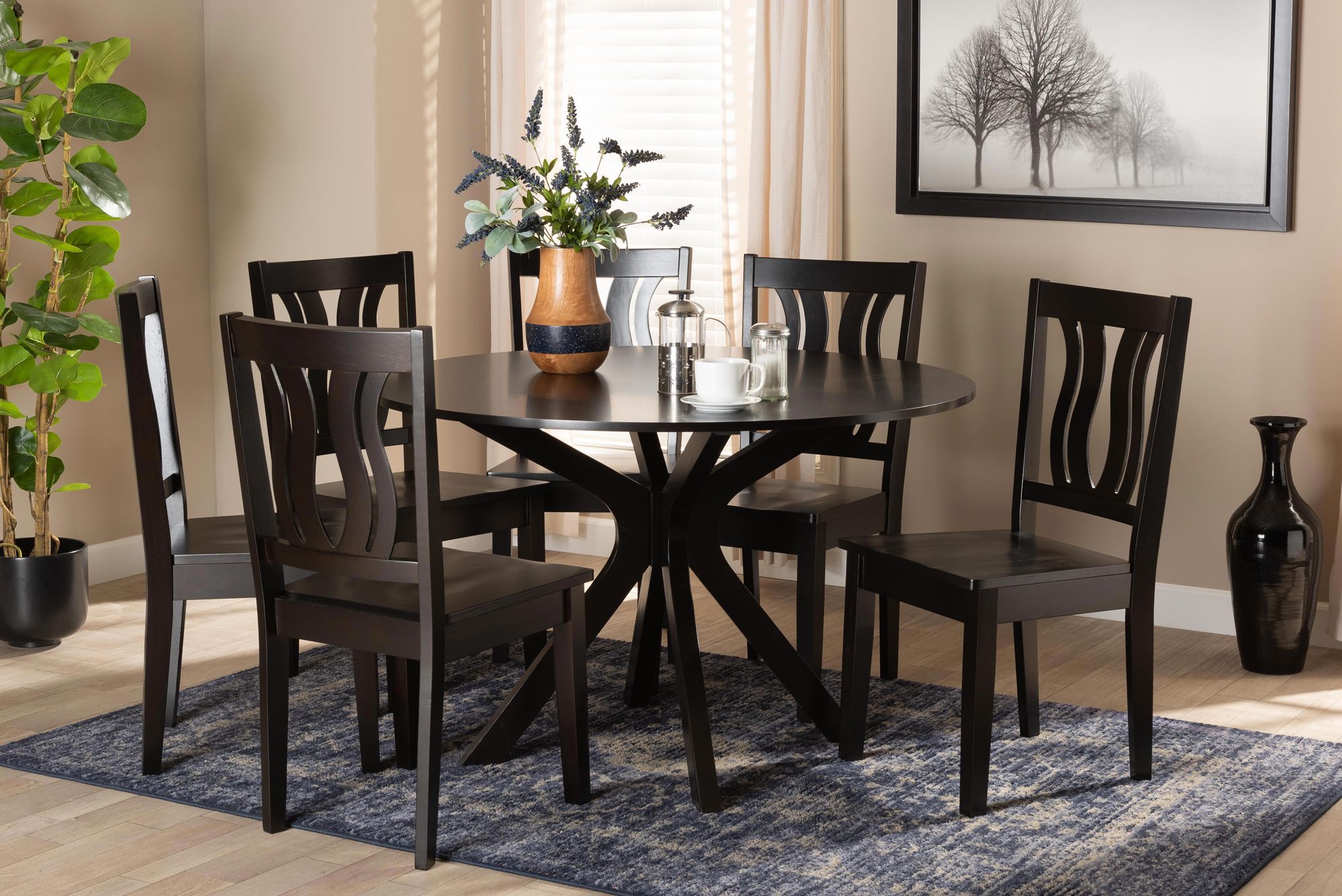 Mare Dark Brown Wood 7-Piece Dining Table and Chair Set