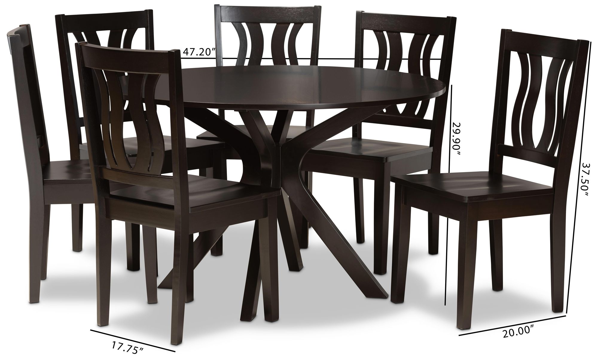 Mare Dark Brown Wood 7-Piece Dining Table and Chair Set
