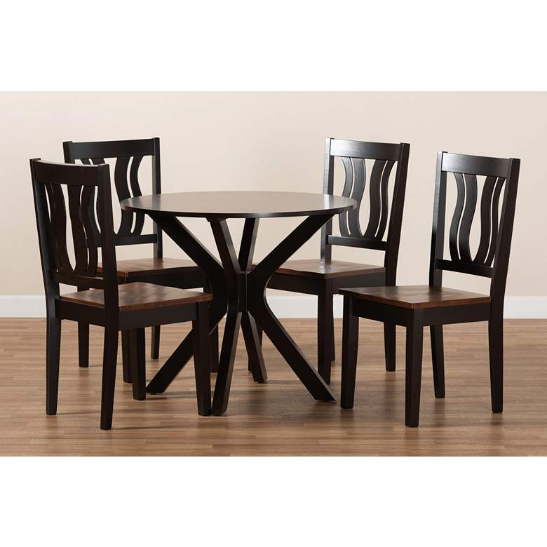 Image 7 Mare Two-Tone Brown Wood 5-Piece Dining Table and Chair Set more views