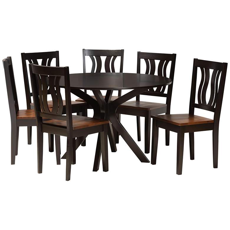 Image 1 Mare Two-Tone Brown Wood 7-Piece Dining Table and Chair Set