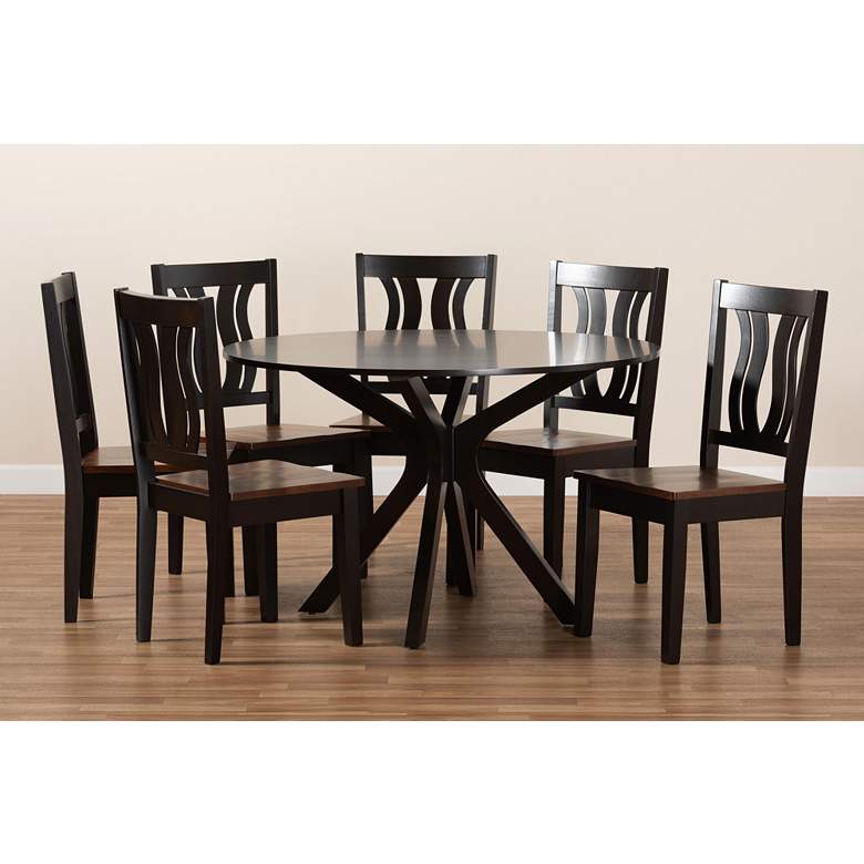 Image 7 Mare Two-Tone Brown Wood 7-Piece Dining Table and Chair Set more views