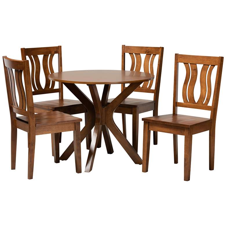 Image 1 Mare Walnut Brown Wood 5-Piece Dining Table and Chair Set