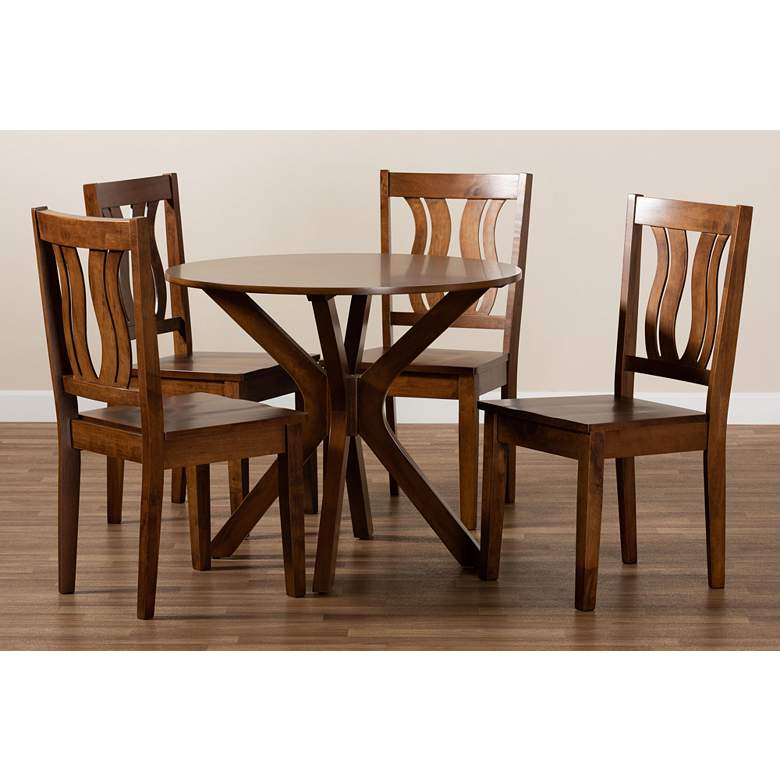 Image 7 Mare Walnut Brown Wood 5-Piece Dining Table and Chair Set more views