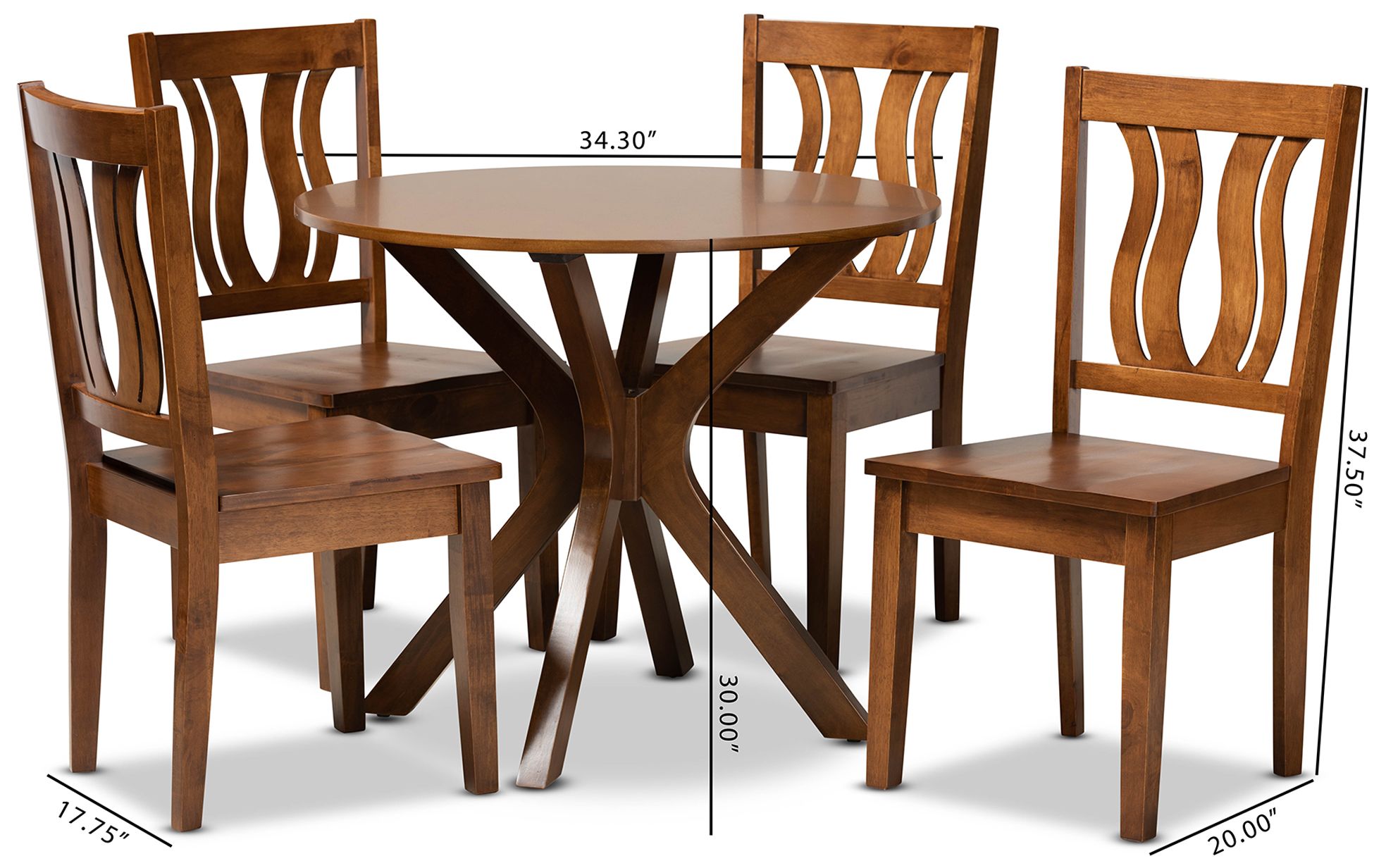 Mare Walnut Brown Wood 5-Piece Dining Table and Chair Set