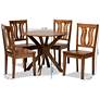 Mare Walnut Brown Wood 5-Piece Dining Table and Chair Set