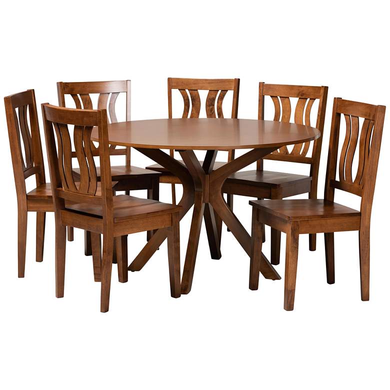 Image 1 Mare Walnut Brown Wood 7-Piece Dining Table and Chair Set