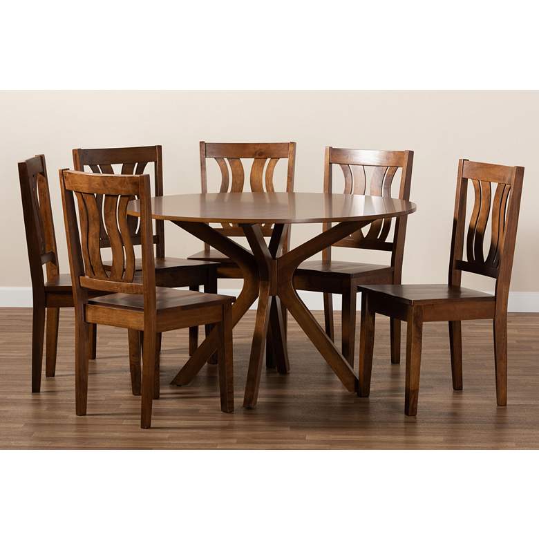 Image 7 Mare Walnut Brown Wood 7-Piece Dining Table and Chair Set more views