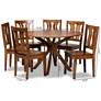 Mare Walnut Brown Wood 7-Piece Dining Table and Chair Set