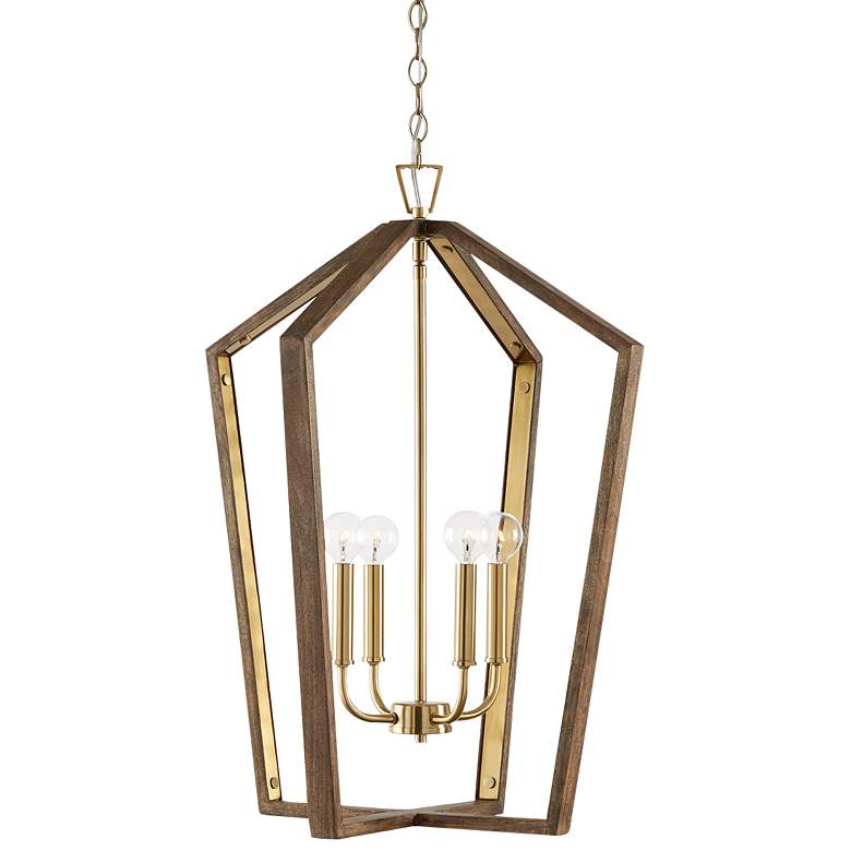 Image 2 Maren 20" Wide Nordic Wood and Matte Brass 4-Light Pendant
