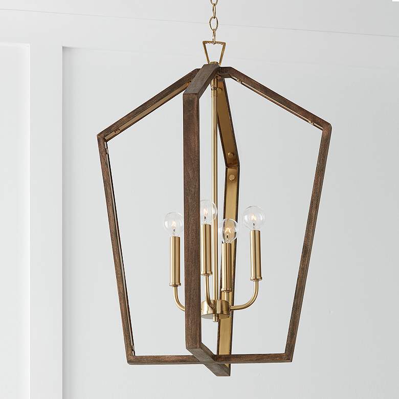 Image 5 Maren 20" Wide Nordic Wood and Matte Brass 4-Light Pendant more views
