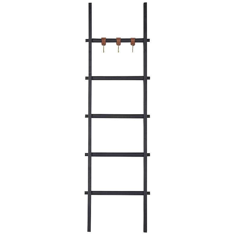Image 1 Mareva 18 inch Wide Black Wood Decorative Blanket Ladder