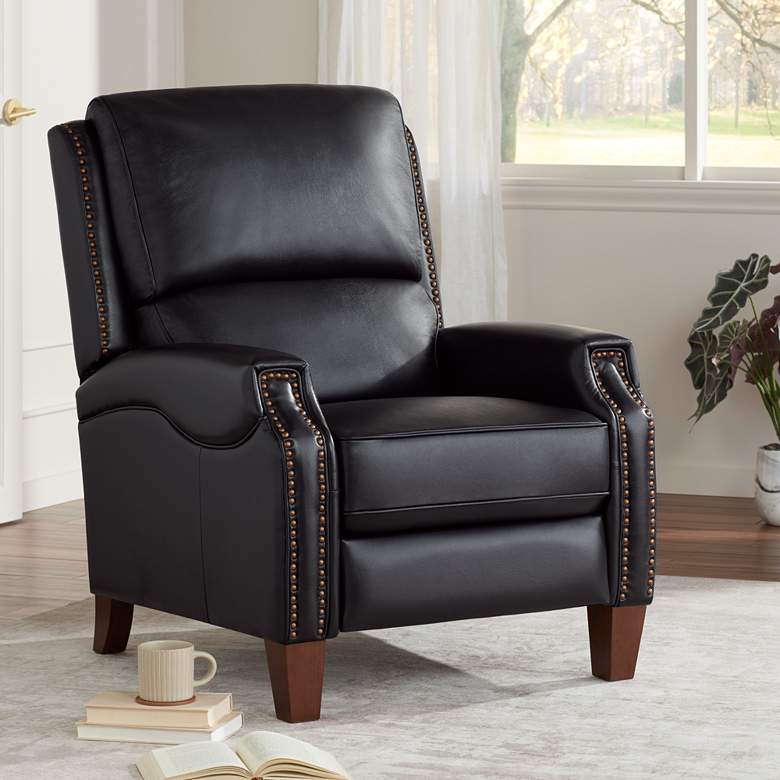 Image 1 Margaret Livorno Chocolate Black Leather Pushback Recliner