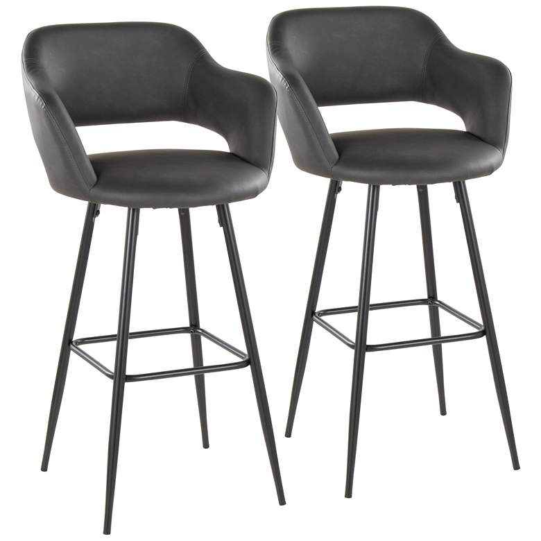 Image 1 Margarite Barstool in Black Metal and Grey Faux Leather by LumiSource Pair