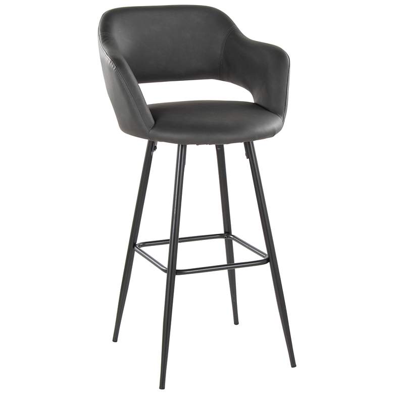 Image 2 Margarite Barstool in Black Metal and Grey Faux Leather by LumiSource Pair more views