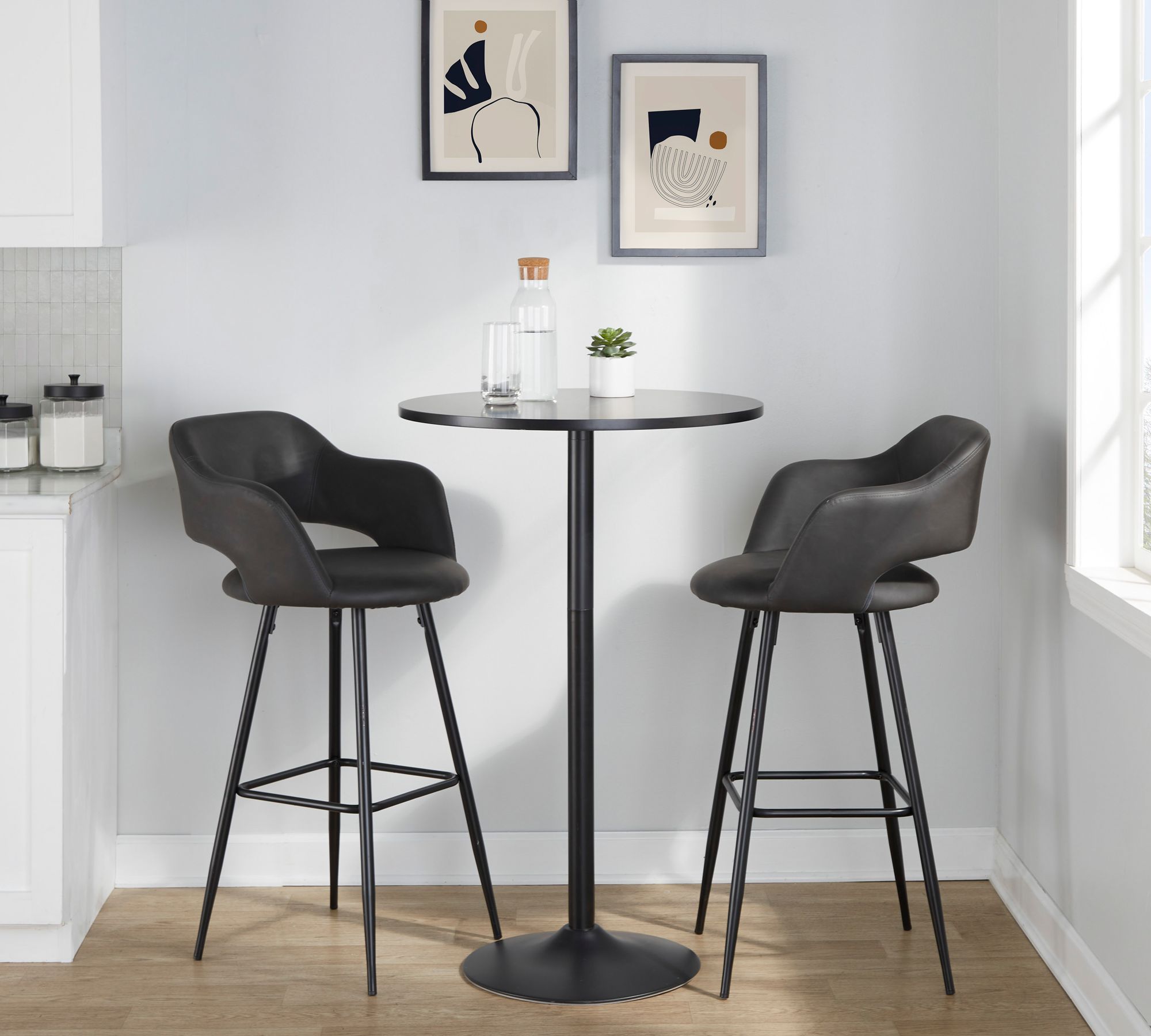 Margarite Barstool in Black Metal and Grey Faux Leather by LumiSource Pair