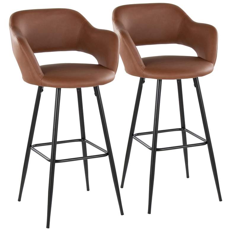 Image 2 Margarite Barstool in Brown Faux Leather by LumiSource Pair