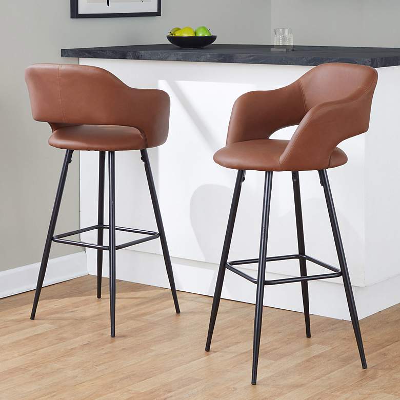 Image 1 Margarite Barstool in Brown Faux Leather by LumiSource Pair