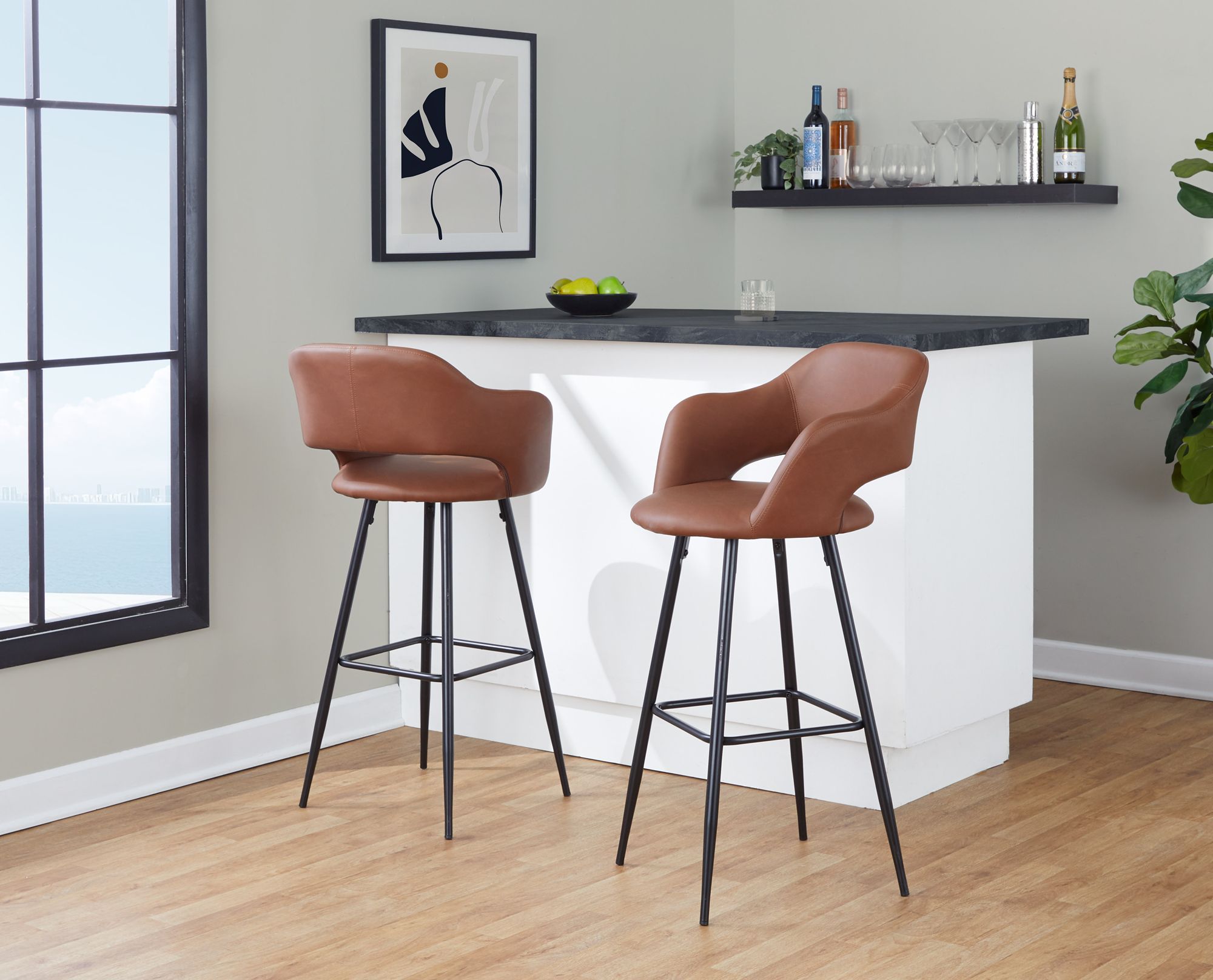 Margarite Barstool in Brown Faux Leather by LumiSource Pair