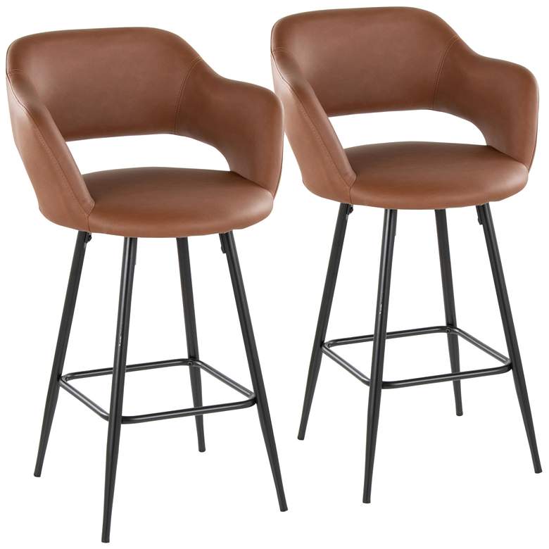 Image 2 Margarite Counter Stool in Brown Faux Leather by LumiSource Pair