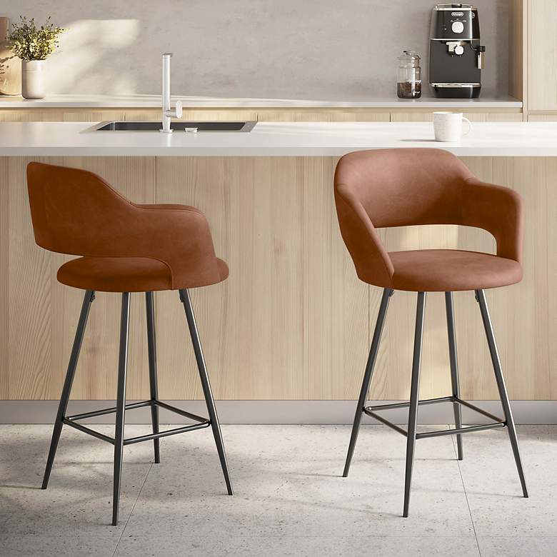 Image 1 Margarite Counter Stool in Brown Faux Leather by LumiSource Pair