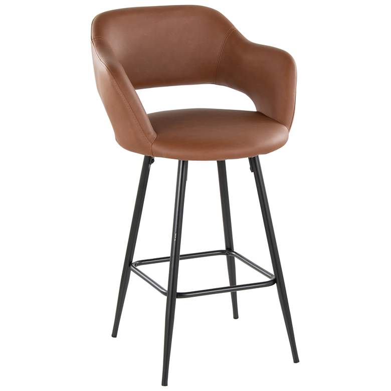 Image 3 Margarite Counter Stool in Brown Faux Leather by LumiSource Pair more views