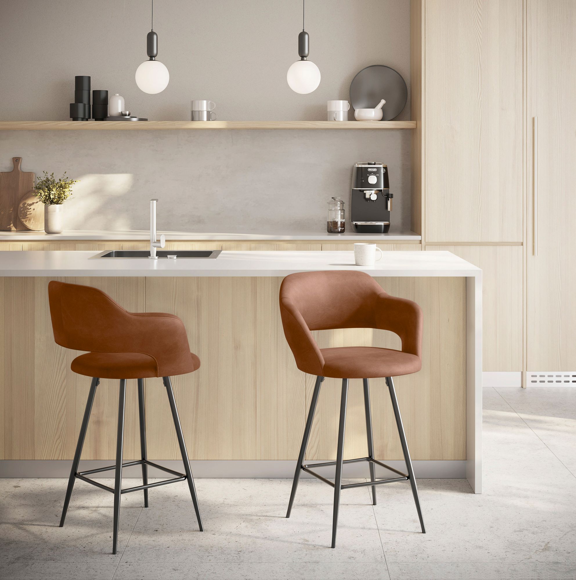 Margarite Counter Stool in Brown Faux Leather by LumiSource Pair