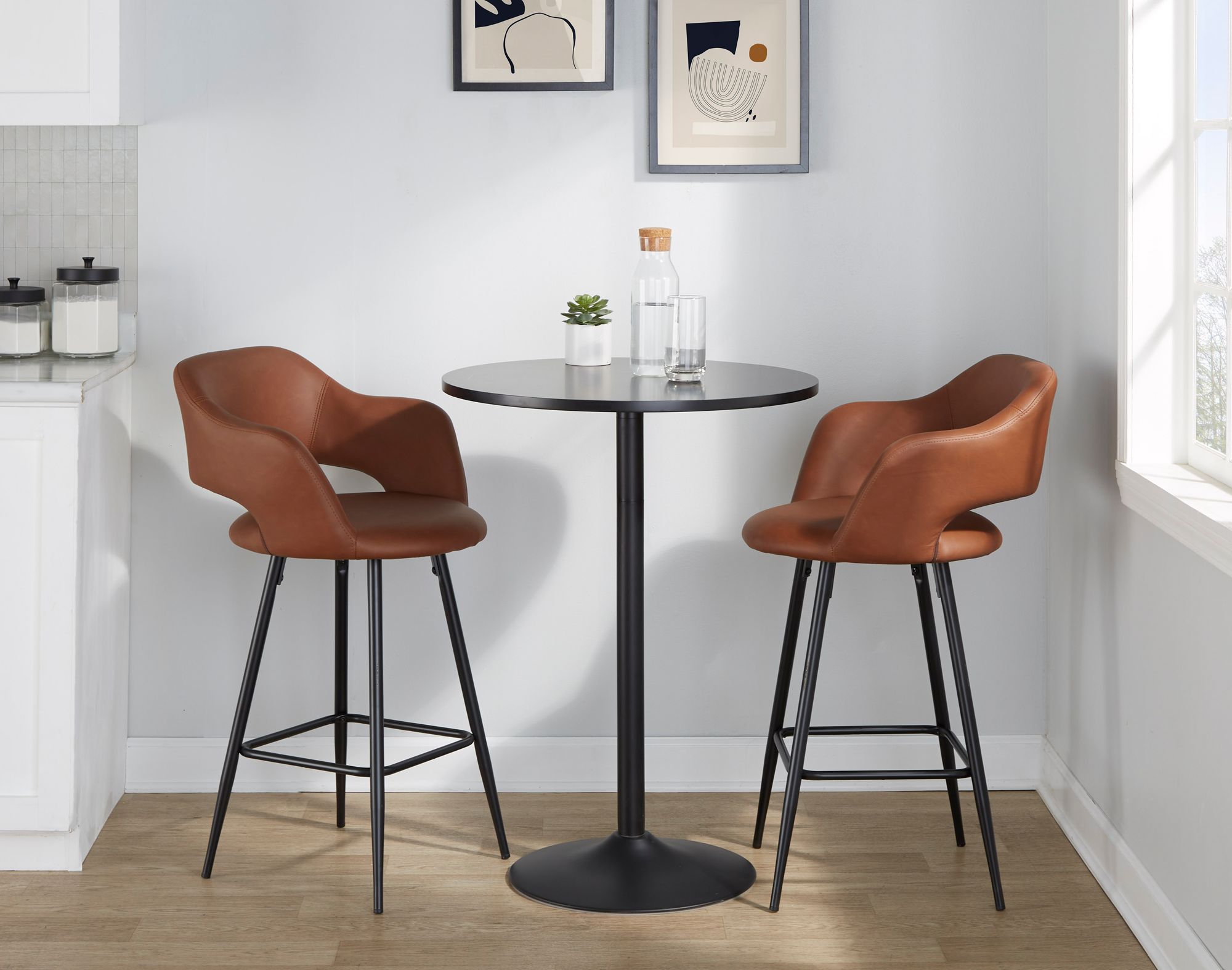 Margarite Counter Stool in Brown Faux Leather by LumiSource Pair