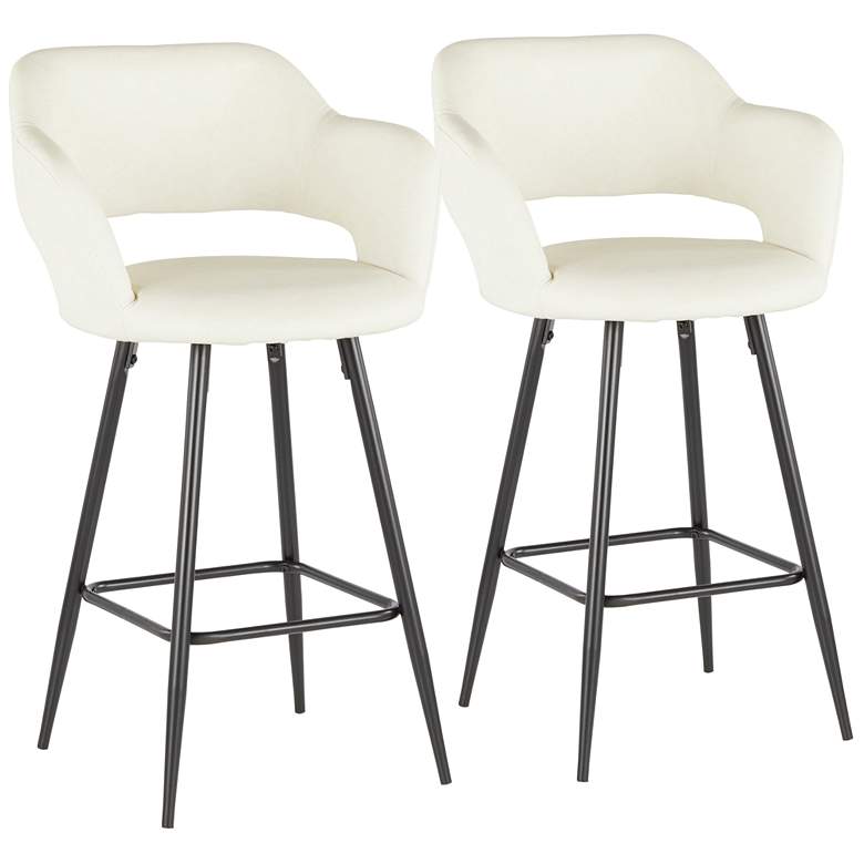 Image 2 Margarite Counter Stool in Cream Faux Leather by LumiSource Pair