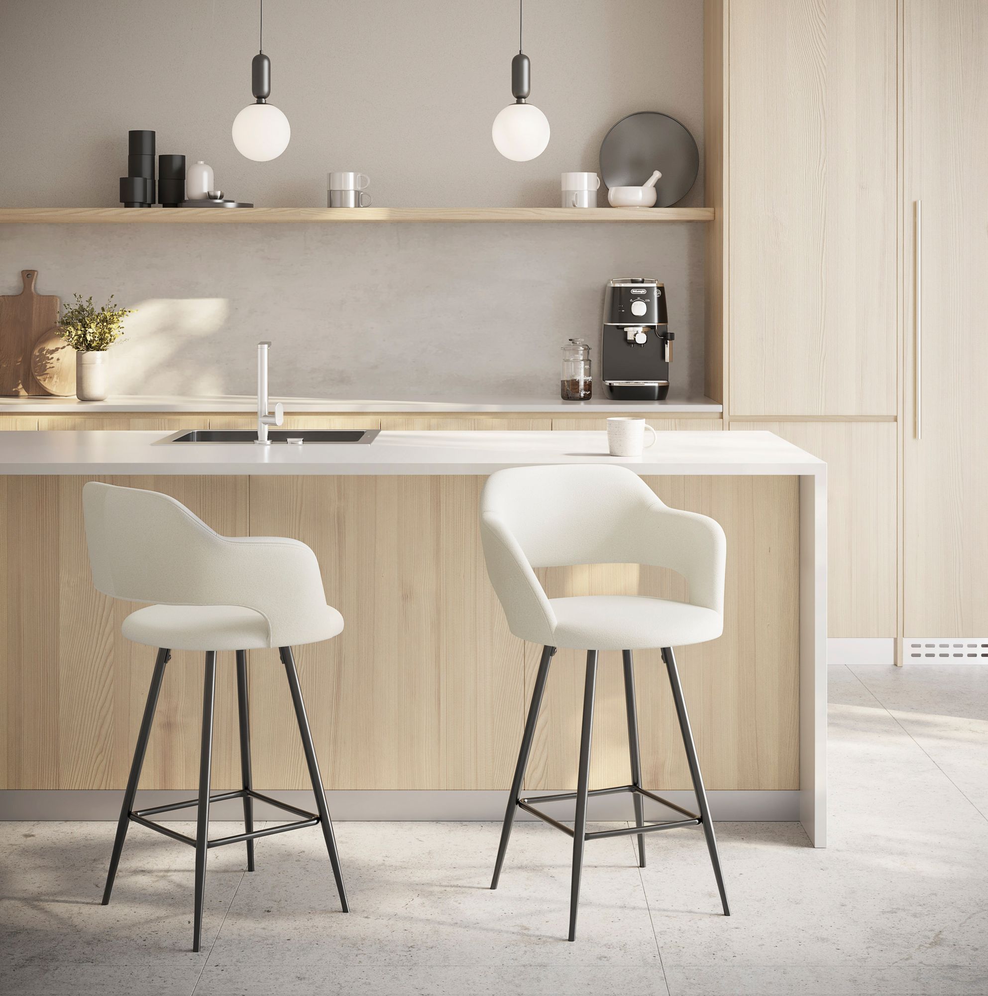 Margarite Counter Stool in Cream Faux Leather by LumiSource Pair