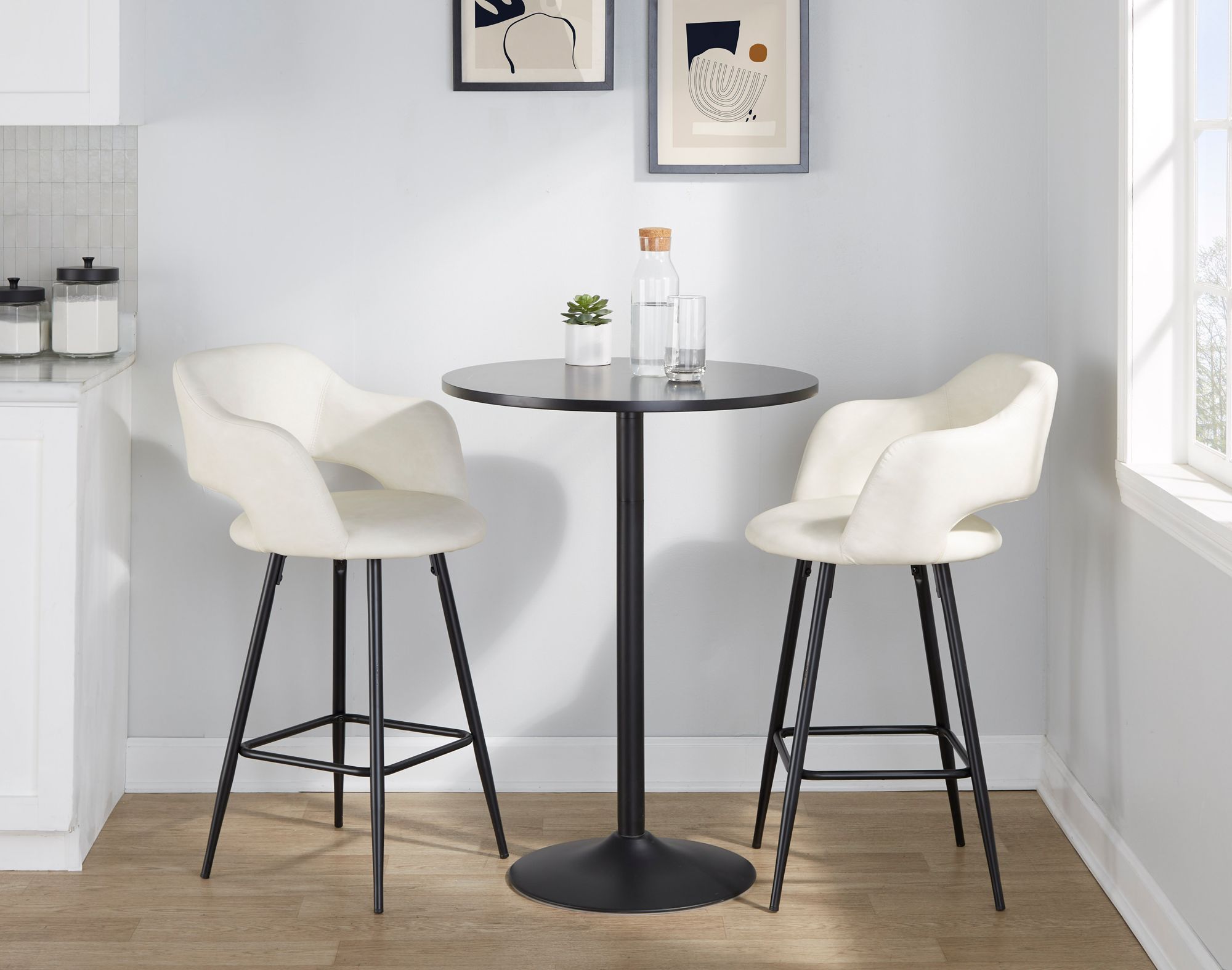 Margarite Counter Stool in Cream Faux Leather by LumiSource Pair