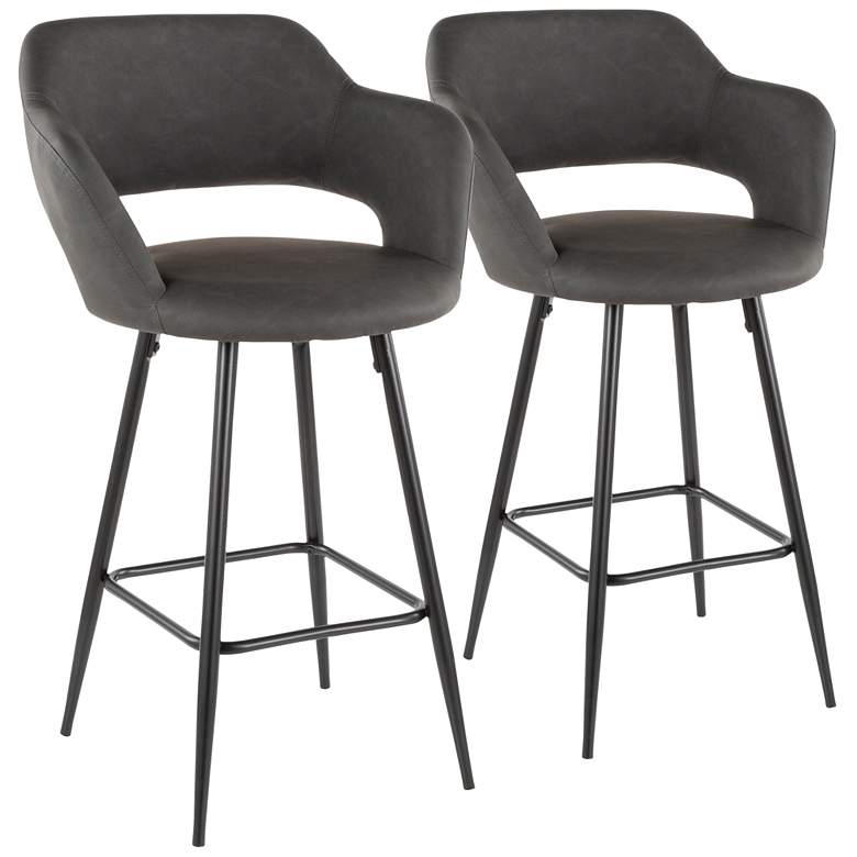 Image 2 Margarite Counter Stool in Grey Faux Leather by LumiSource Pair