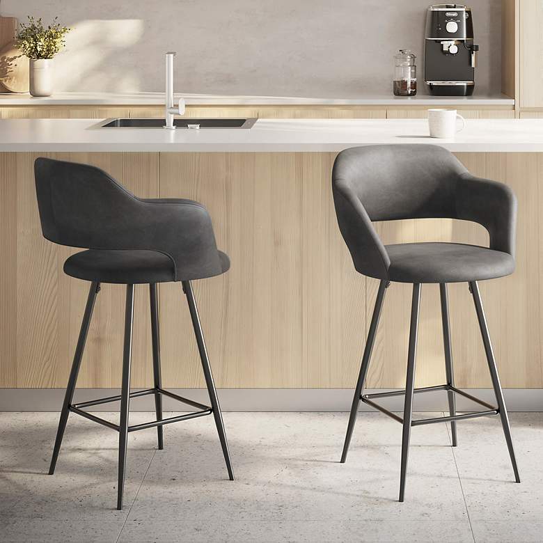 Image 1 Margarite Counter Stool in Grey Faux Leather by LumiSource Pair