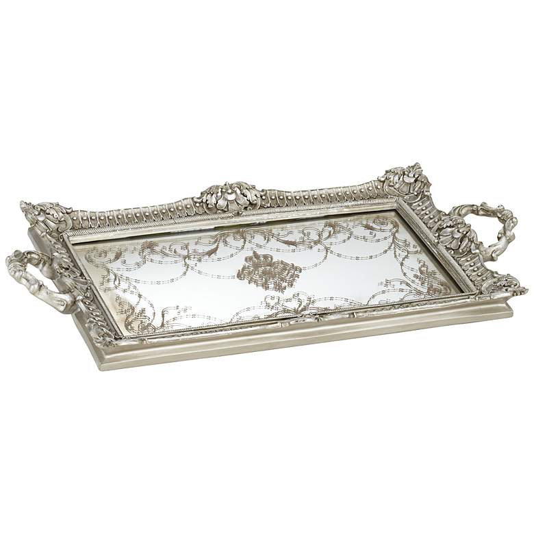 Margeaux 23 1/4&quot; Antique Nickel and Mirrored Decorative Tray