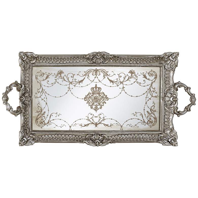 Margeaux 23 1/4&quot; Antique Nickel and Mirrored Decorative Tray more views