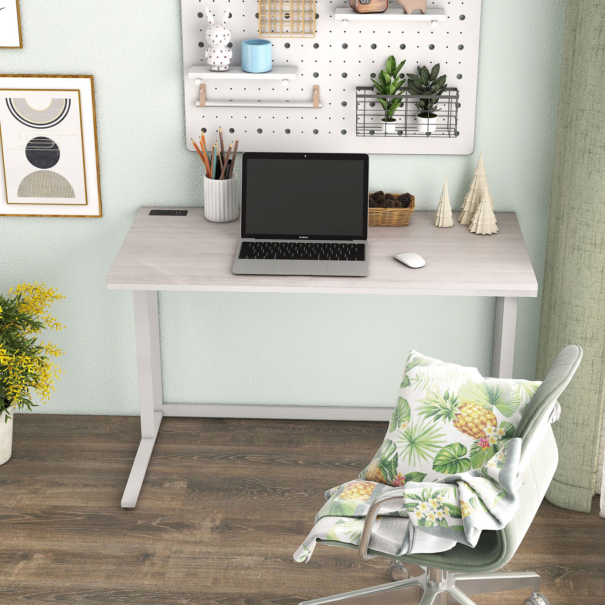 Margeta 47" Wide Light Oak and White Writing Desk with USB Port