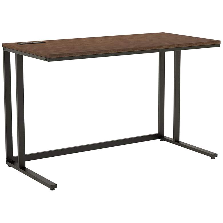 Image 2 Margeta 47" Wide Walnut and Black Writing Desk with USB Port
